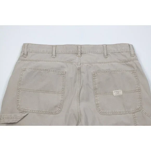 Vintage Y2K Gap Mens 38x30 Faded Carpenter Wide Leg Pants Beige Cotton Workwear